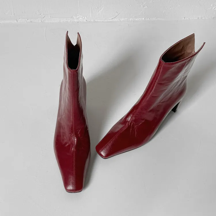 Autumn/Winter Short Boots, Square Toe, Chunky Heel, High Heel, Back Zipper, Fashion Women's Boots, 9-18f