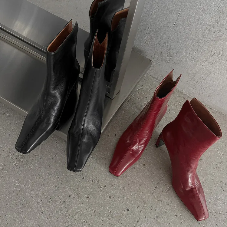 Autumn/Winter Short Boots, Square Toe, Chunky Heel, High Heel, Back Zipper, Fashion Women's Boots, 9-18f