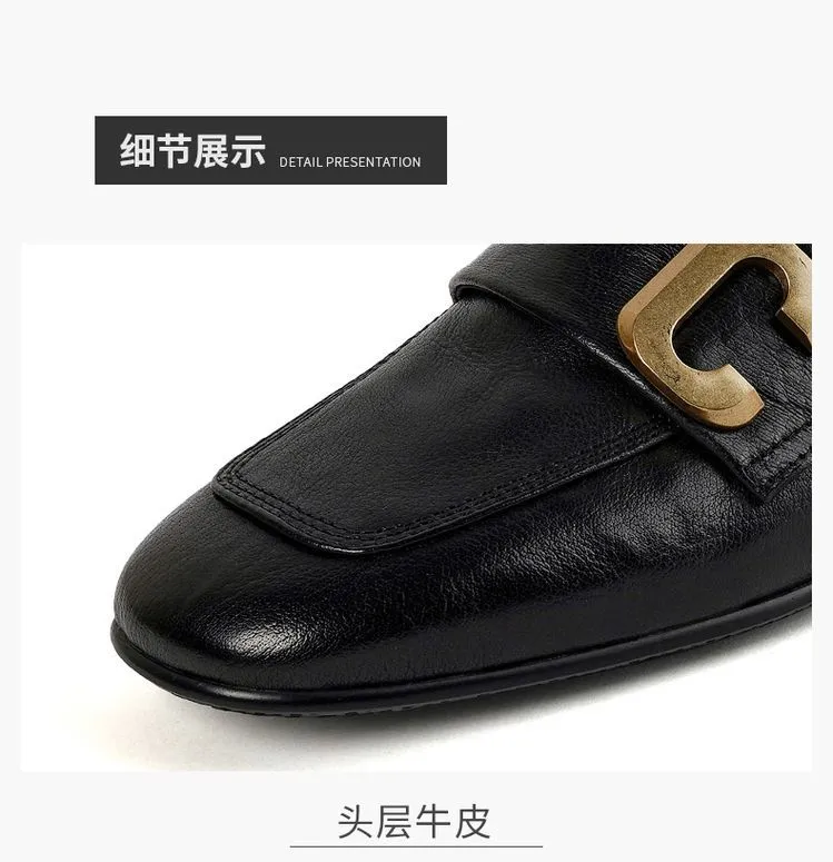 Autumn single shoes, square toe, chunky heel, high heel, slip-on, comfortable cowhide women's shoes, 9-29e
