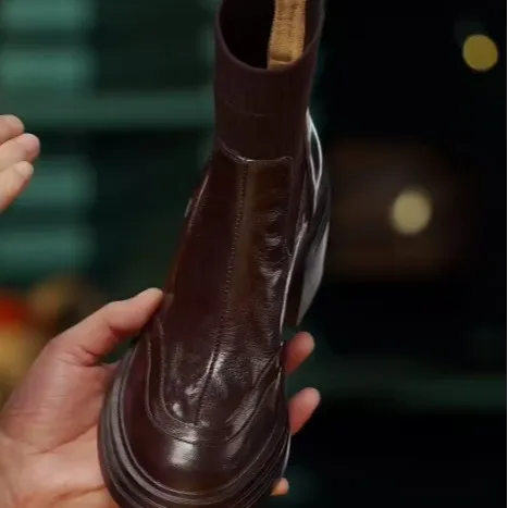 Autumn/Winter Round Toe Chunky Heel Slip-on Ankle Boots (Video ID)