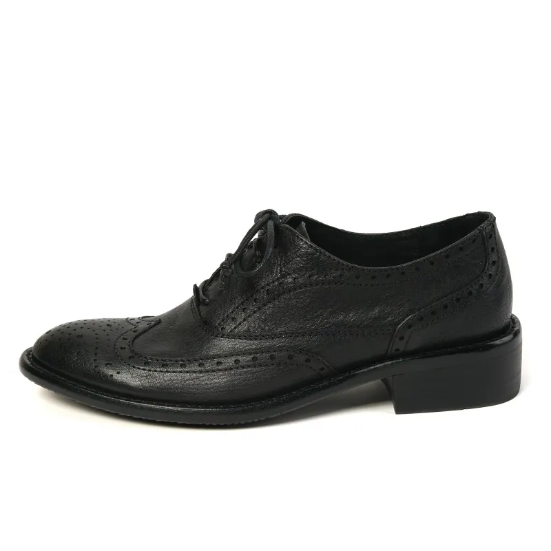 Top-grain cowhide vintage brogue British style women's shoes, spring and autumn mid-heel genuine leather lace-up single shoes