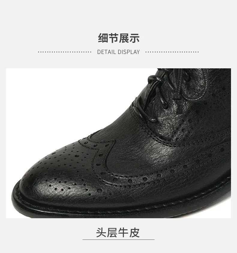 Top-grain cowhide vintage brogue British style women's shoes, spring and autumn mid-heel genuine leather lace-up single shoes