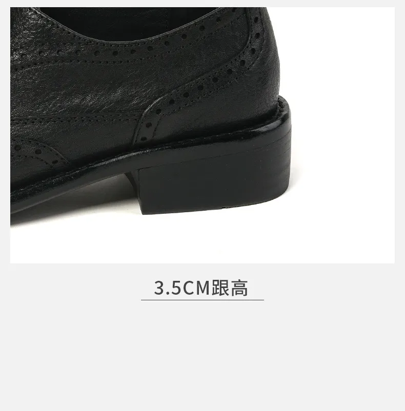 Top-grain cowhide vintage brogue British style women's shoes, spring and autumn mid-heel genuine leather lace-up single shoes