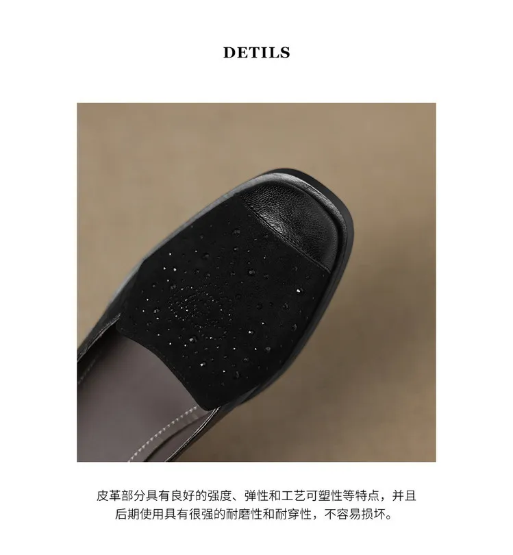 Autumn square-toe deep-cut single shoes with chunky heels and rhinestones, fashion women's shoes, brown and black.