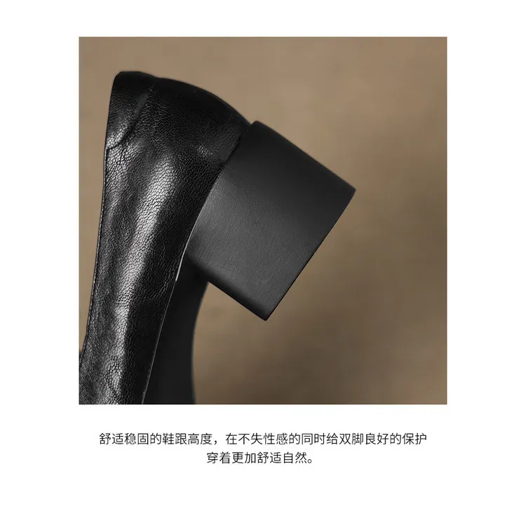 Autumn square-toe deep-cut single shoes with chunky heels and rhinestones, fashion women's shoes, brown and black.