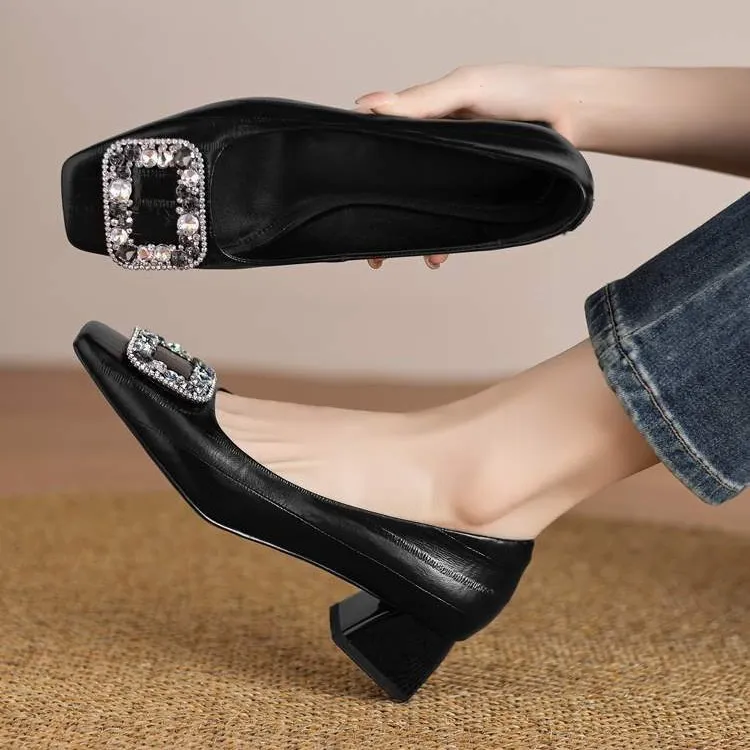 Genuine leather plus size women's mid-heel fashion shoes, cowhide stylish low-cut shoes, versatile boat shoes