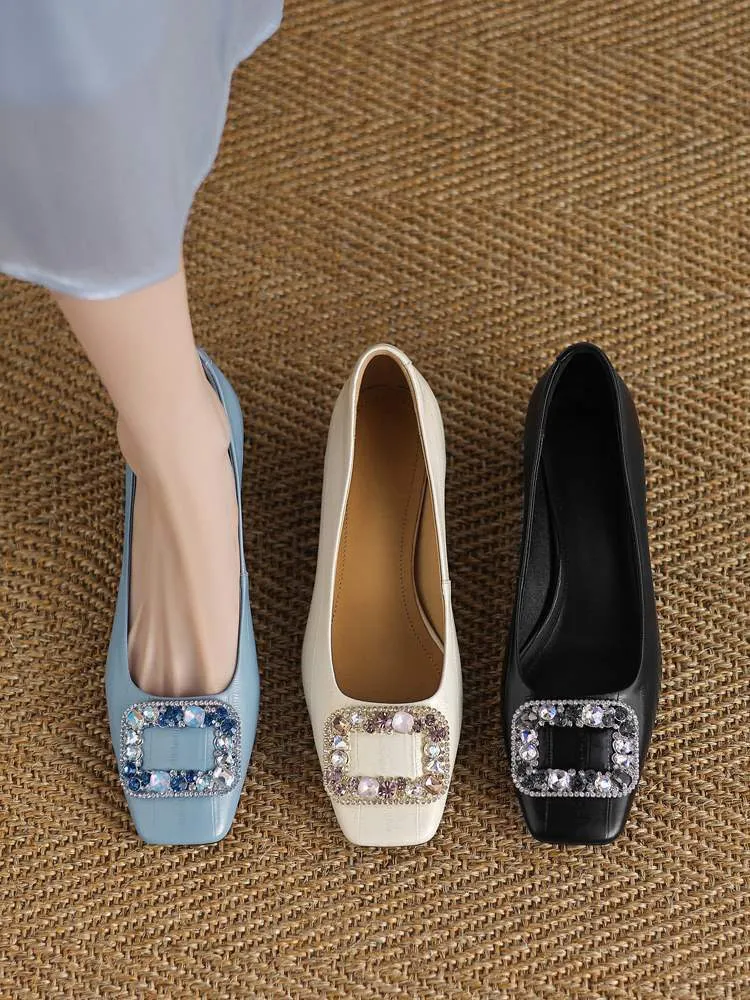 Genuine leather plus size women's mid-heel fashion shoes, cowhide stylish low-cut shoes, versatile boat shoes