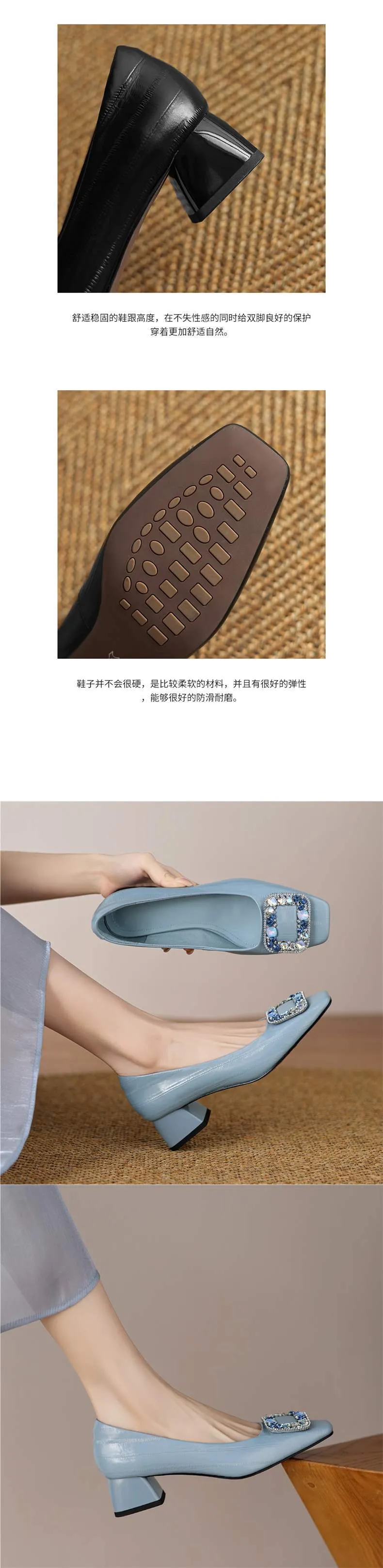 Genuine leather plus size women's mid-heel fashion shoes, cowhide stylish low-cut shoes, versatile boat shoes