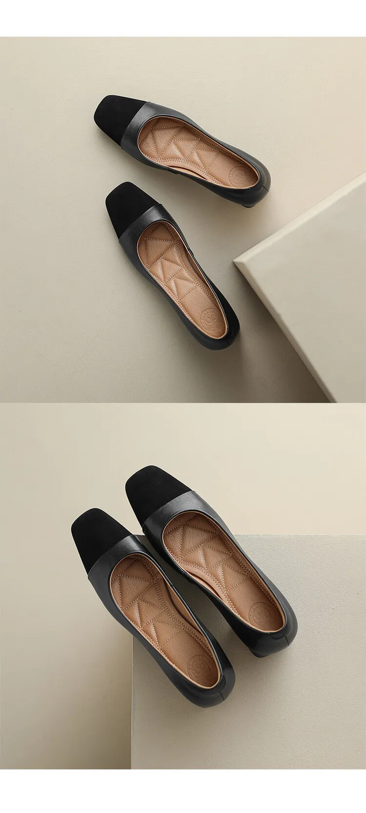 Spring and Autumn Color Block Sheepskin Elegant Commuting Chunky Heel Low-Cut Women's Shoes Fashionable Korean Style High-Quality Chunky Heel Single Shoes