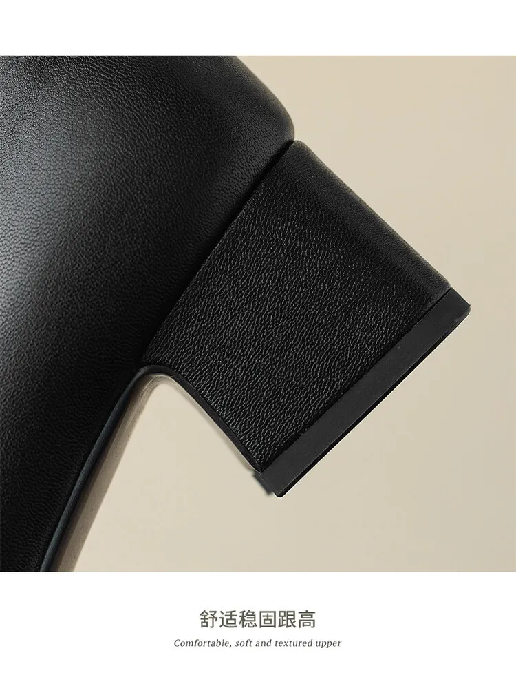 Spring and Autumn Color Block Sheepskin Elegant Commuting Chunky Heel Low-Cut Women's Shoes Fashionable Korean Style High-Quality Chunky Heel Single Shoes