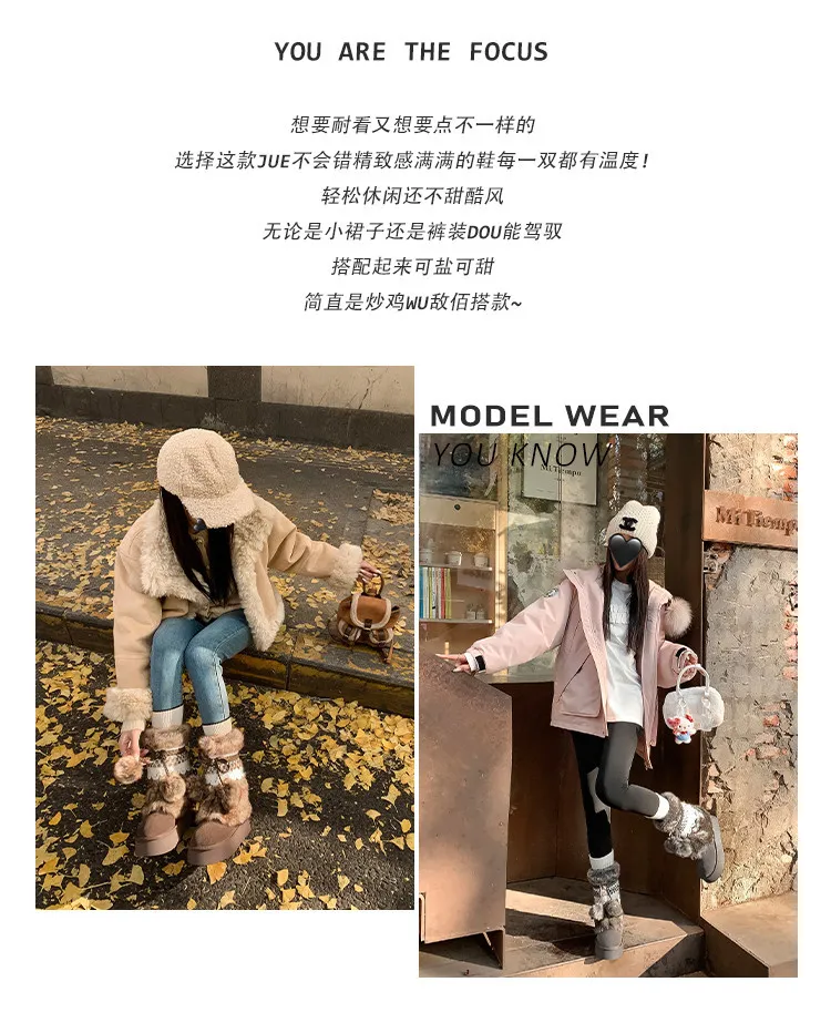 Winter super warm thick-soled snow boots, color-blocked bow comfortable women's boots, brown and gray, 10-30h