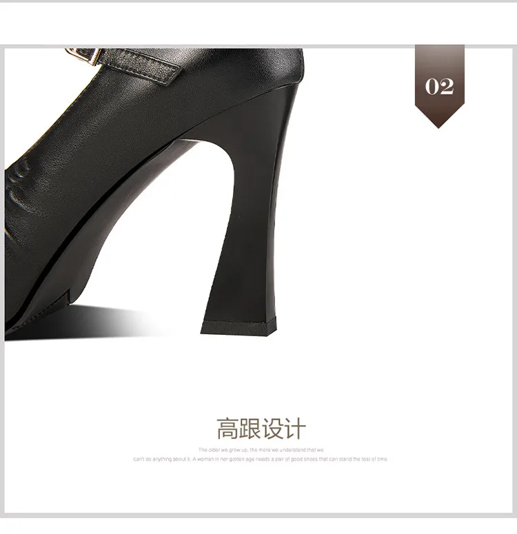 Spring/Summer/Autumn Single Shoes, Waterproof Platform Pointed Toe Cowhide Chunky Heel High Heel Buckle Fashion Shoes 11-3L