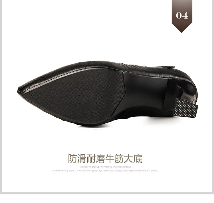 Spring/Summer/Autumn Single Shoes, Waterproof Platform Pointed Toe Cowhide Chunky Heel High Heel Buckle Fashion Shoes 11-3L