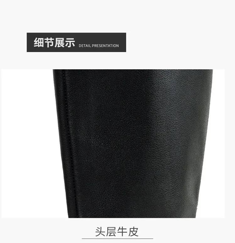 Women's high-top winter boots made of full-grain cowhide, round toe, chunky heel, low heel, side zipper, fashion riding boots
