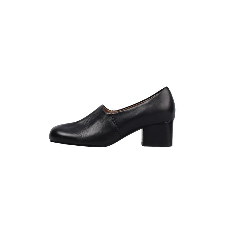 Autumn/Winter Mid-Heel Round Toe Distressed Leather Shoes, Soft and Comfortable Top-Grain Cowhide, Chunky Heel Women's Shoes