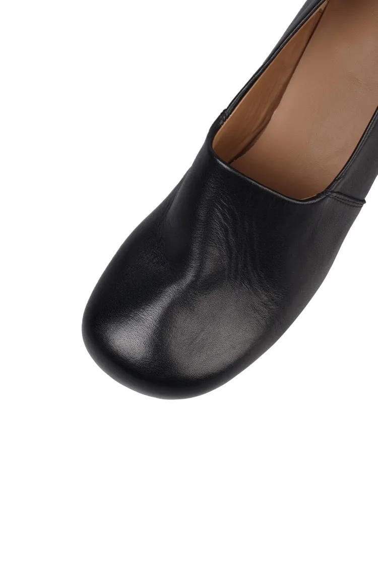 Autumn/Winter Mid-Heel Round Toe Distressed Leather Shoes, Soft and Comfortable Top-Grain Cowhide, Chunky Heel Women's Shoes