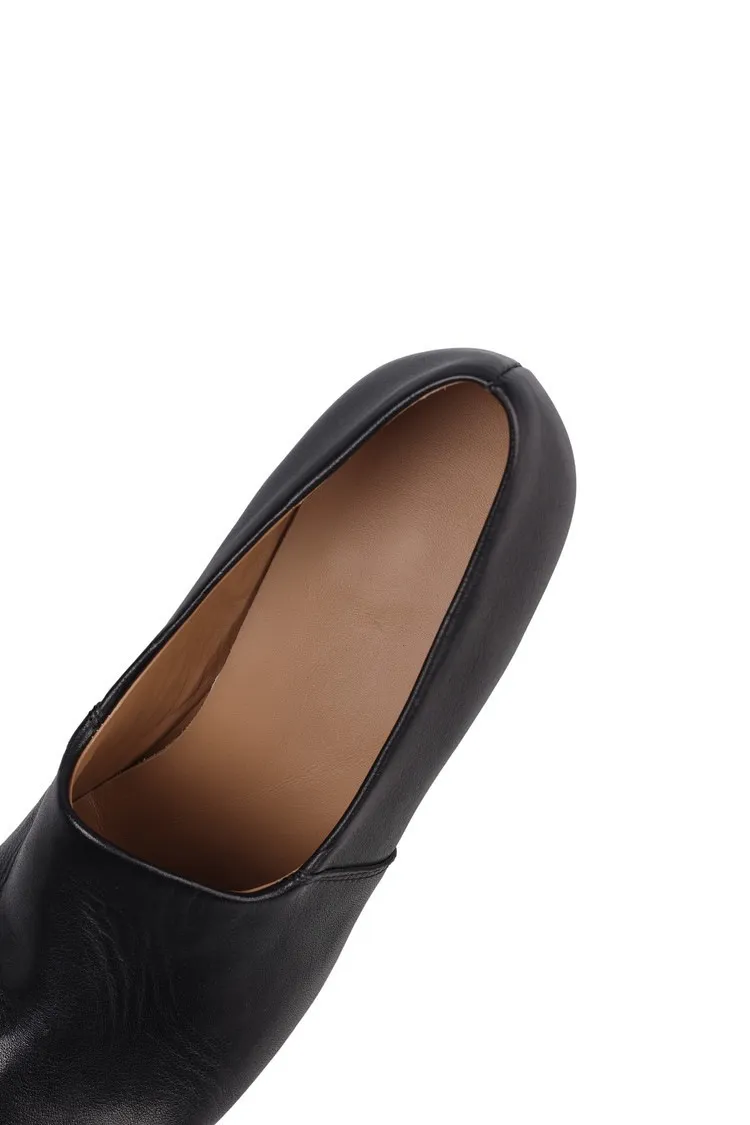 Autumn/Winter Mid-Heel Round Toe Distressed Leather Shoes, Soft and Comfortable Top-Grain Cowhide, Chunky Heel Women's Shoes