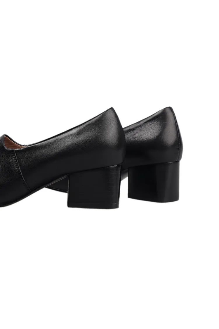 Autumn/Winter Mid-Heel Round Toe Distressed Leather Shoes, Soft and Comfortable Top-Grain Cowhide, Chunky Heel Women's Shoes