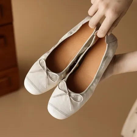 Early spring single shoes, super soft and comfortable sheepskin, two heel heights, French ballet flats with soft soles.