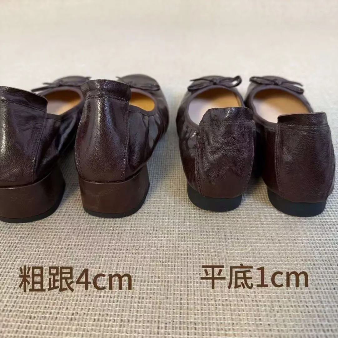 Early spring single shoes, super soft and comfortable sheepskin, two heel heights, French ballet flats with soft soles.