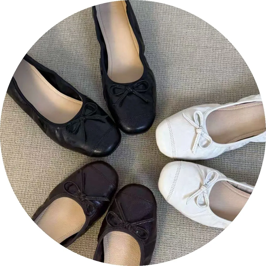 Early spring single shoes, super soft and comfortable sheepskin, two heel heights, French ballet flats with soft soles.
