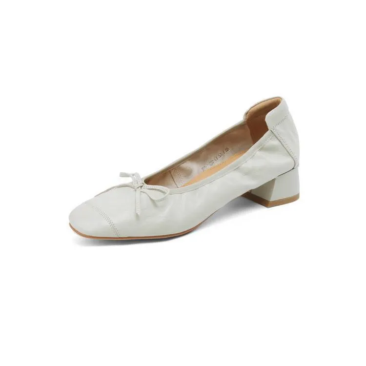 Early spring single shoes, super soft and comfortable sheepskin, two heel heights, French ballet flats with soft soles.