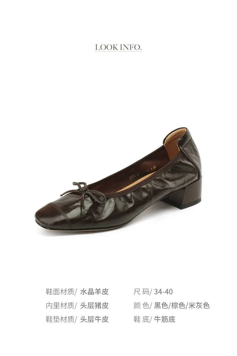 Early spring single shoes, super soft and comfortable sheepskin, two heel heights, French ballet flats with soft soles.