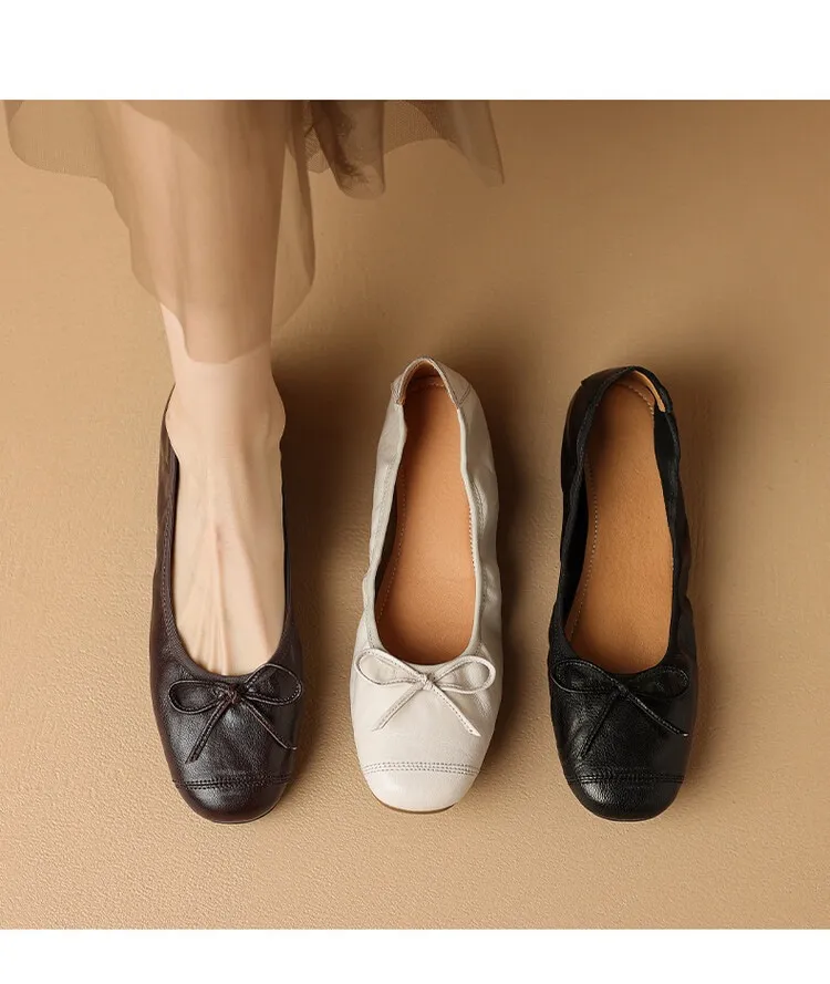 Early spring single shoes, super soft and comfortable sheepskin, two heel heights, French ballet flats with soft soles.