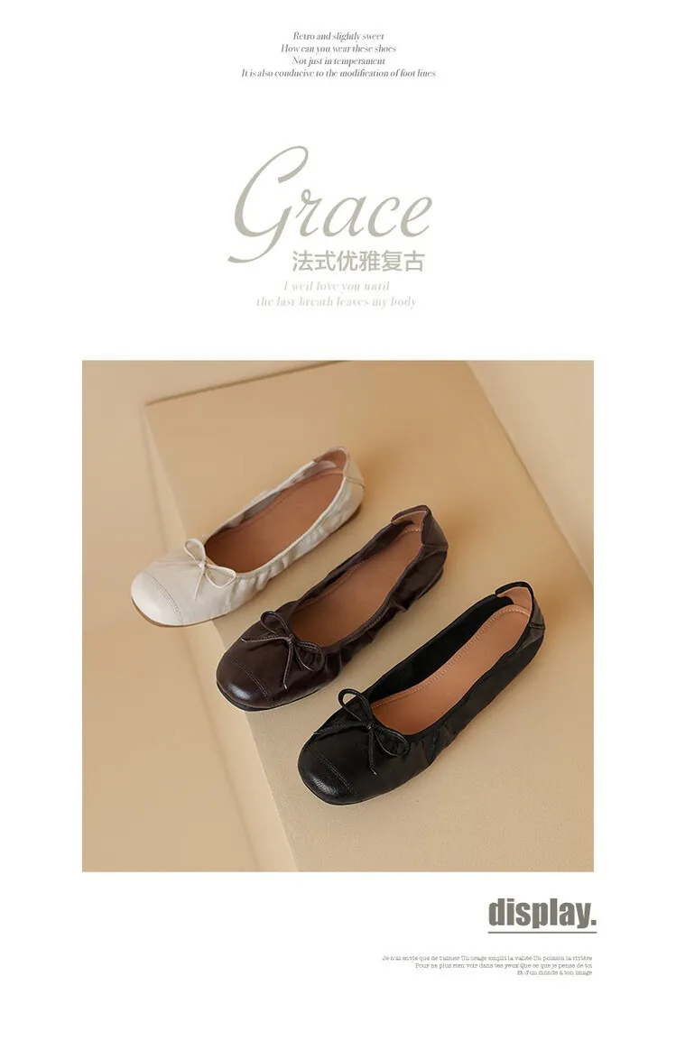 Early spring single shoes, super soft and comfortable sheepskin, two heel heights, French ballet flats with soft soles.