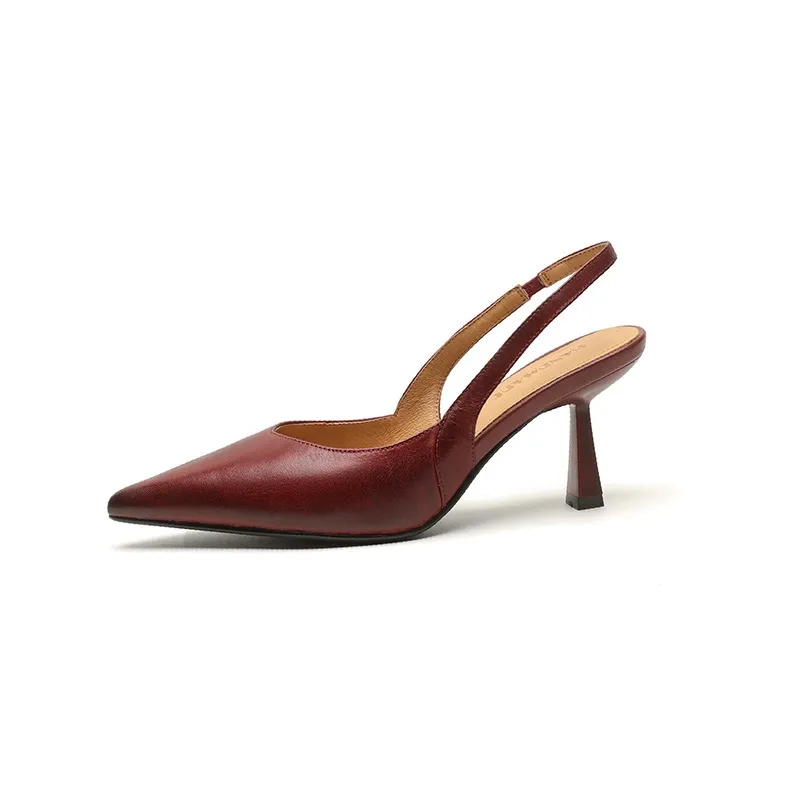 Spring/Summer Pointed Toe Closed Toe Sandals for Women with Stiletto Heels and Open Back - Simple Fashion Shoes - Burgundy 34