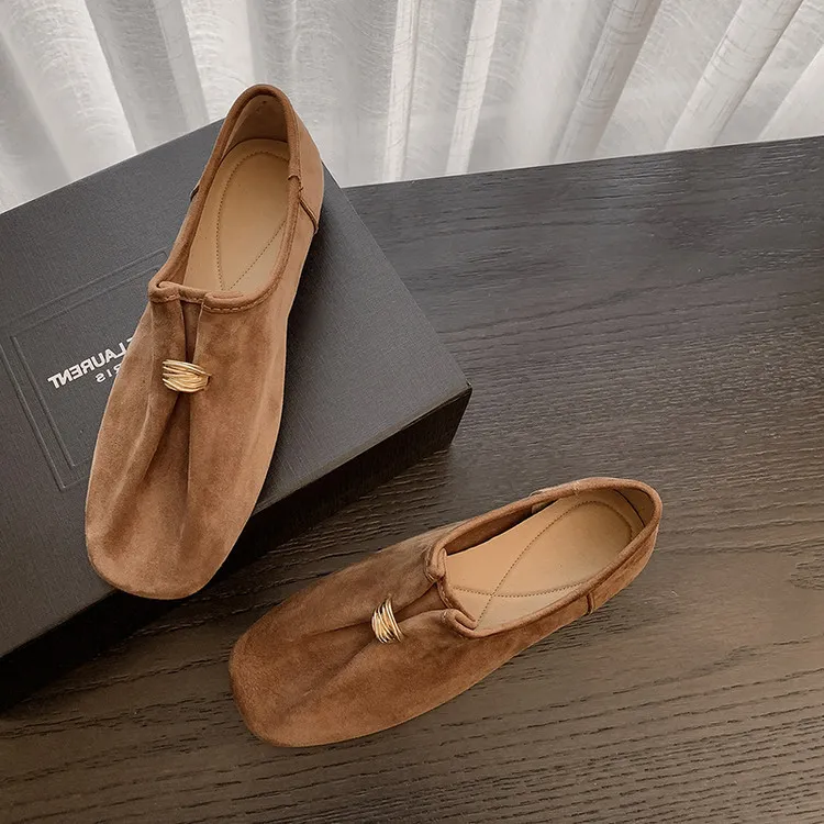 Early spring single shoes, square toe, flat, sheepskin fashion women's shoes, brown, coffee, off-white, 12-30s - Light brown 34