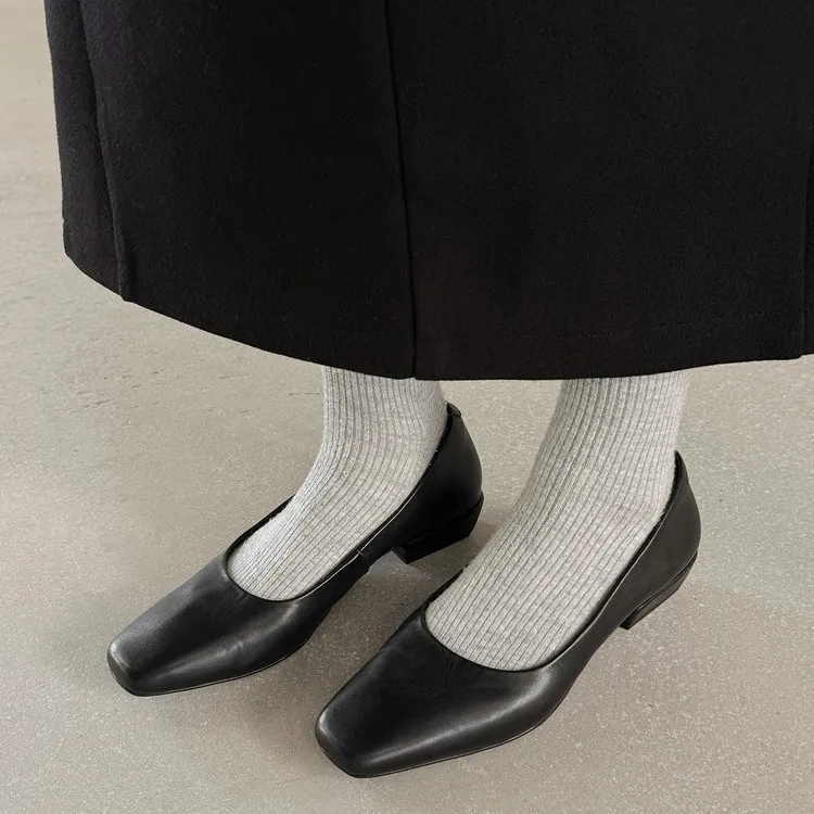Early spring single shoes, square toe, chunky heel, low heel, shallow mouth, elegant and comfortable women's shoes, 12-26t - Black 34