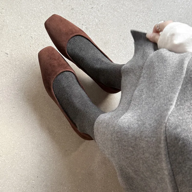 Early spring single shoes, square toe, chunky heel, low heel, shallow mouth, elegant and comfortable women's shoes, 12-26t - Brown 34