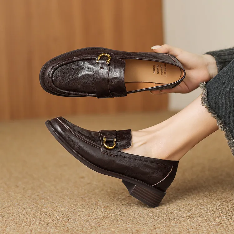 Early Spring Round Toe Deep Heel Chunky High Heel Women's Fashion Shoes 12-30a - Brown 34