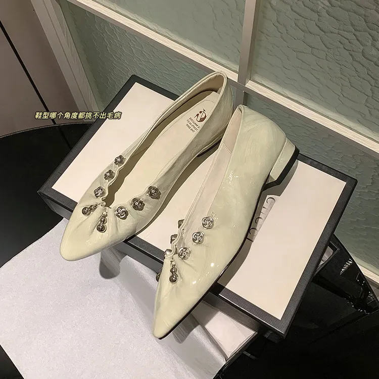 Early spring single shoes, round toe, chunky heel, high heel, fashion leather slip-on women's shoes, sizes 12-30c - Off-white 34