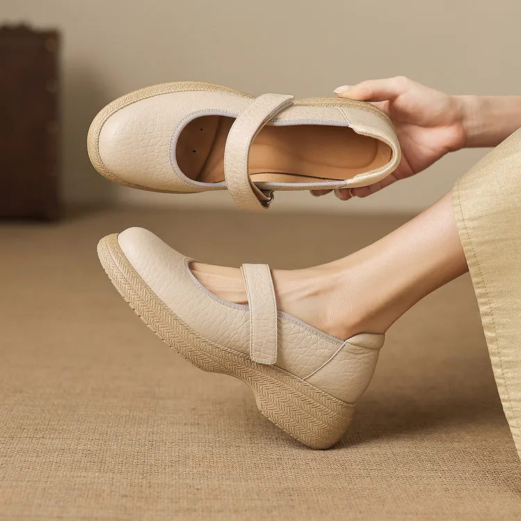 Early Spring Women's Shoes - Round Toe, Thick Sole, Chunky Heel, Velcro Fit, Comfortable Shoes, Sizes 1-15L - Off-white 34