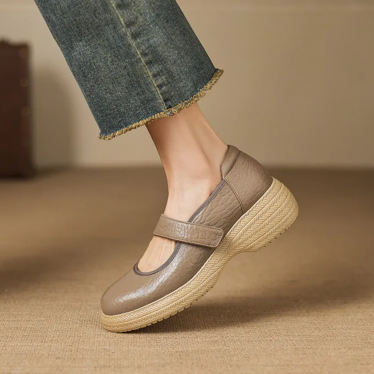 Early Spring Women's Shoes - Round Toe, Thick Sole, Chunky Heel, Velcro Fit, Comfortable Shoes, Sizes 1-15L - Gray 34