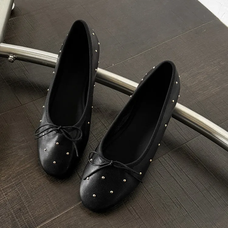 Early Spring Round Toe Low Heel Flat Sheepskin Comfortable Fashion Women's Shoes 1-29t - Black 34