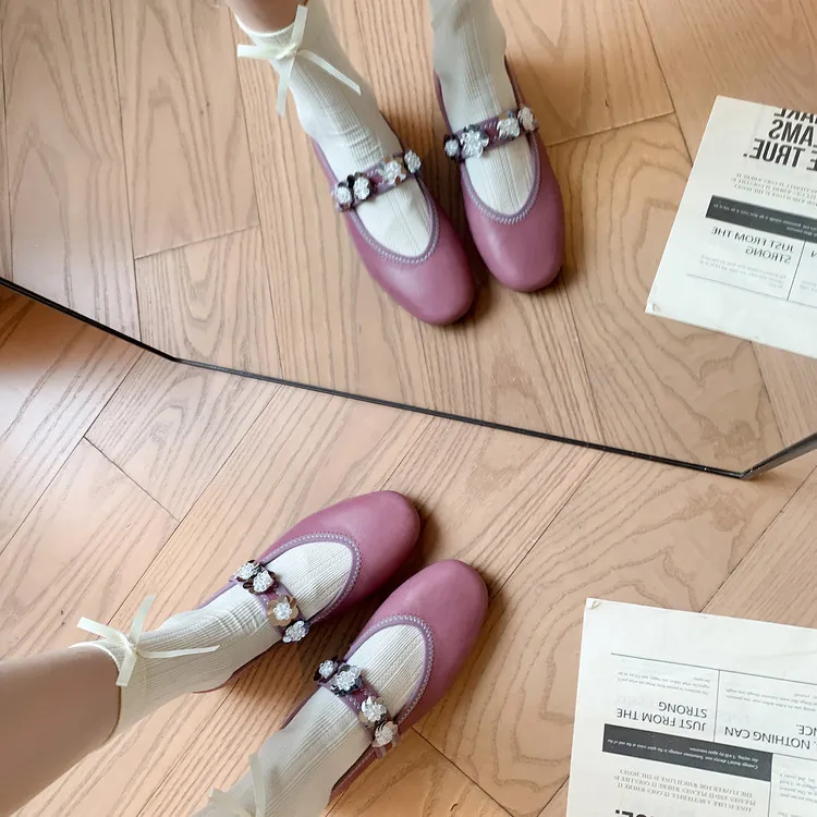 Early spring single-toe slip-on cowhide fashion solid color cowhide women's shoes 2-10d - Purple 34