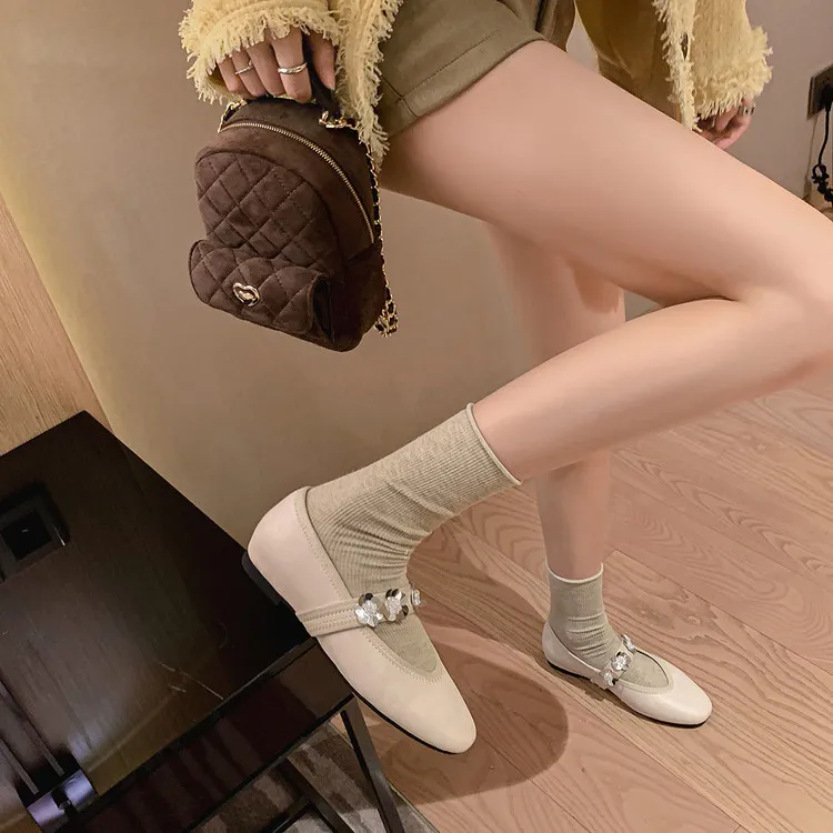 Early spring single-toe slip-on cowhide fashion solid color cowhide women's shoes 2-10d - Off-white 34