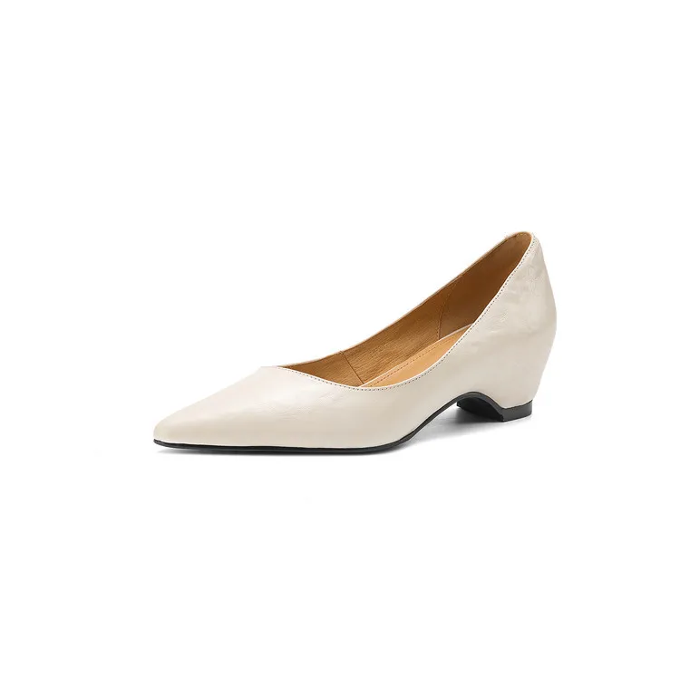 Early Spring Single Shoes Pointed Toe Wedge Heel Slip-on High Heel Fashion Women's Shoes 2-10m Style - Off-white 34