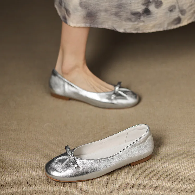 Spring single shoes, round toe, flat, slip-on, comfortable fashion women's shoes, 3-12i - Silver 34