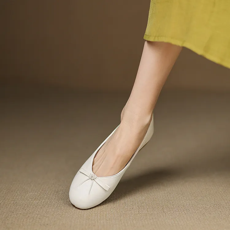 Spring single shoes, round toe, flat, slip-on, comfortable fashion women's shoes, 3-12i - White 34