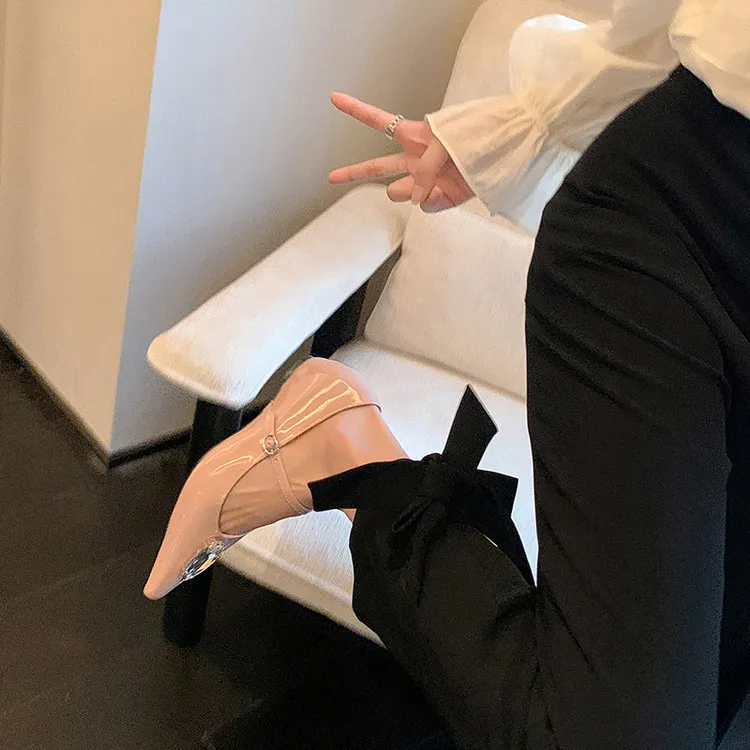 Spring single shoes, pointed toe, hidden wedge heel, elegant rhinestone sheepskin fashion women's shoes 3-19h - Pink 34