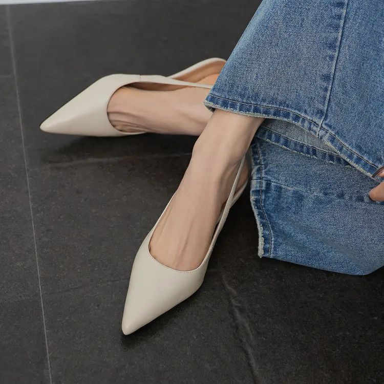 Summer sandals, pointed toe, wedge heel, cowhide, fashion women's shoes, burgundy, silver, beige, 3-22f - Off-white 34
