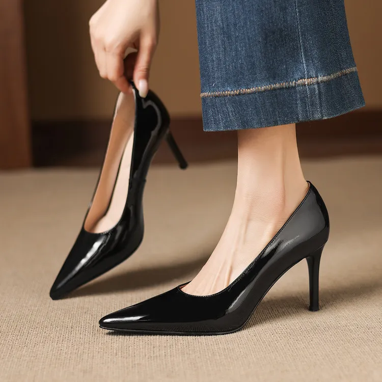 8cm high heel, 3 colors, spring and autumn single shoes, pointed toe, shallow mouth, stiletto heel, slip-on, elegant women's shoes, sizes 3-25L - Black 35