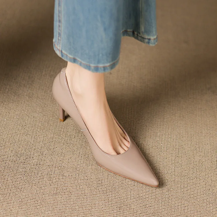8cm high heel, 3 colors, spring and autumn single shoes, pointed toe, shallow mouth, stiletto heel, slip-on, elegant women's shoes, sizes 3-25L - Apricot pink 35