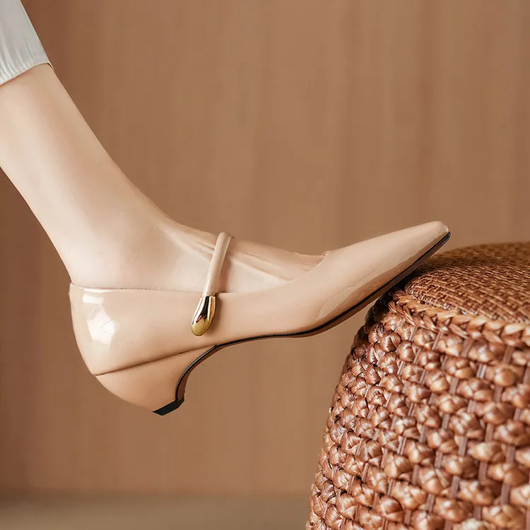 Spring single-shoe square-toe wedge heel sheepskin fashion women's shoes 3-31o - Apricot 34