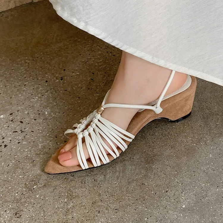 Summer pointed-toe high-heeled wedge sandals, fashion women's shoes, 4-6R, stylish sandals and slippers - Off-white 34