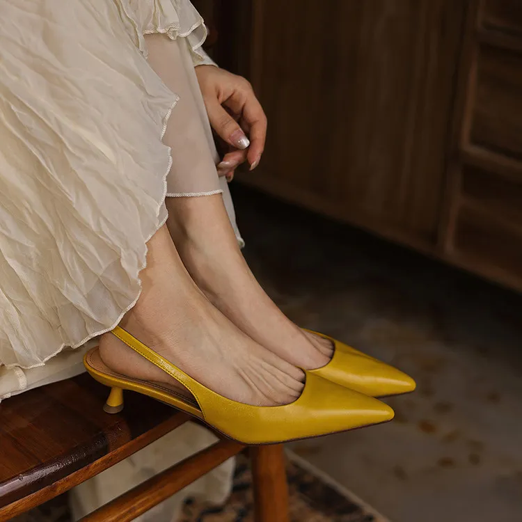 Spring/Summer Sandals, Pointed Toe, Stiletto Heel, High Heel, Open Back Fashion Women's Shoes 4-6n - Turmeric yellow 34